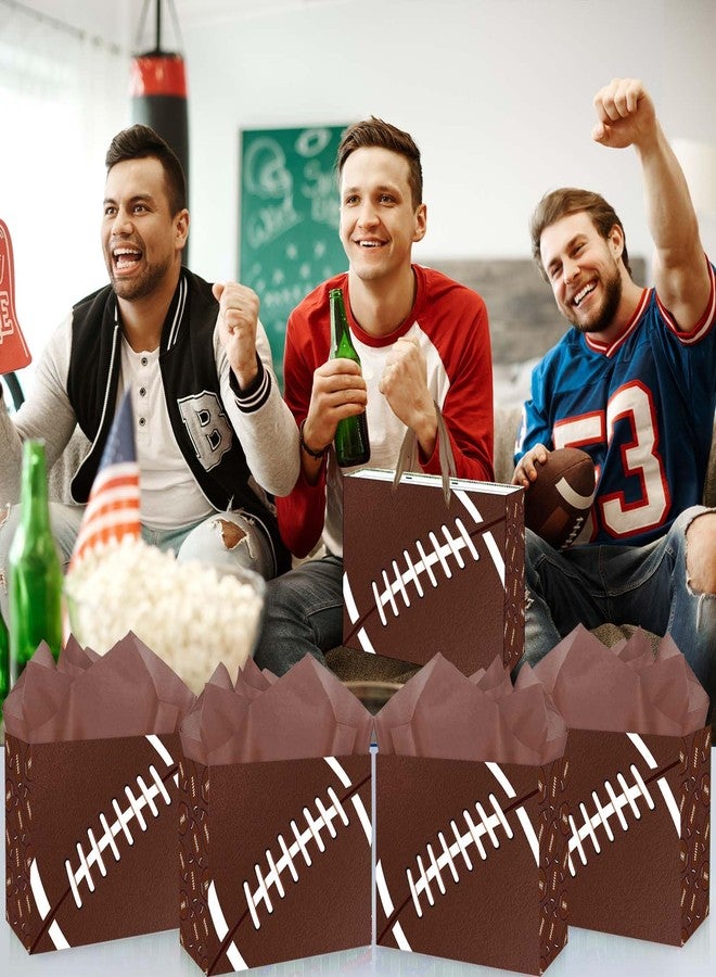 GOLDCROW Large Football Gift Bag with Greeting Card Tissue Paper Birthday Gift Bag for Boys Teens kids – Football Goodie Bags for Team Snacks – Medium Brown Paper Gift Bags with Handles for Sports Party - Image 5